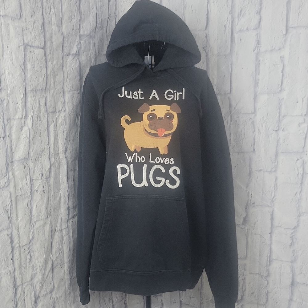 Port and Company Black Hoodie - Just‎ A Girl Who Loves Pugs Size Large